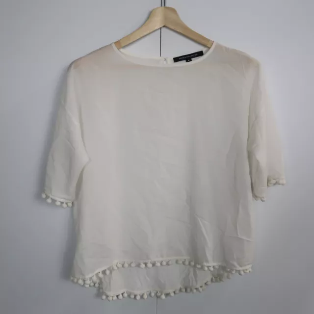 French Connection Womens Top Size M White Short Sleeve Crew Neck Blouse