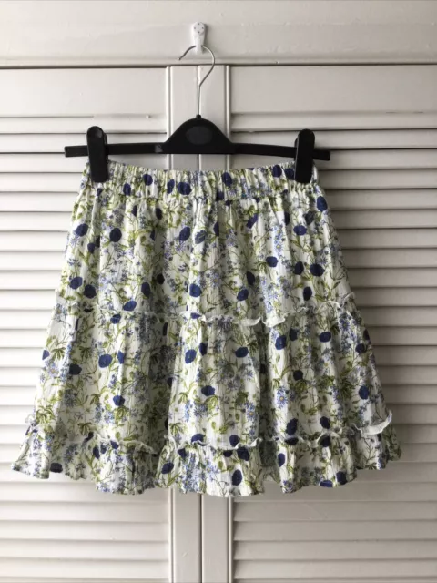 BNWT Primark White And Blue Floral Cotton Mini Skirt Size 8