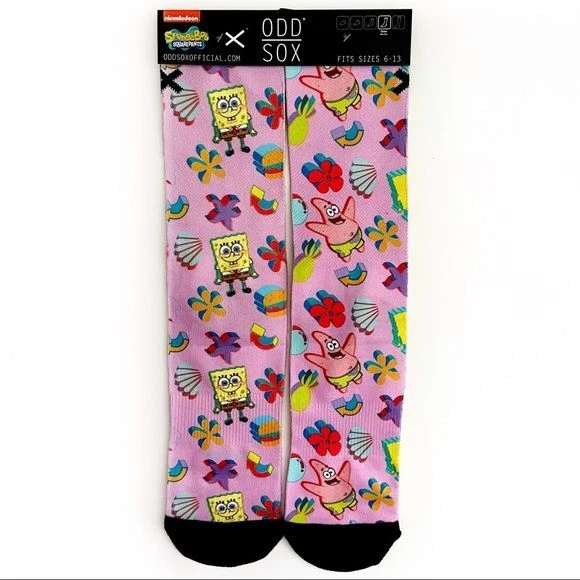 Odd Sox SpongeBob Patrick Nickelodeon Cartoon Pink Crew Socks Mens Womens Gift