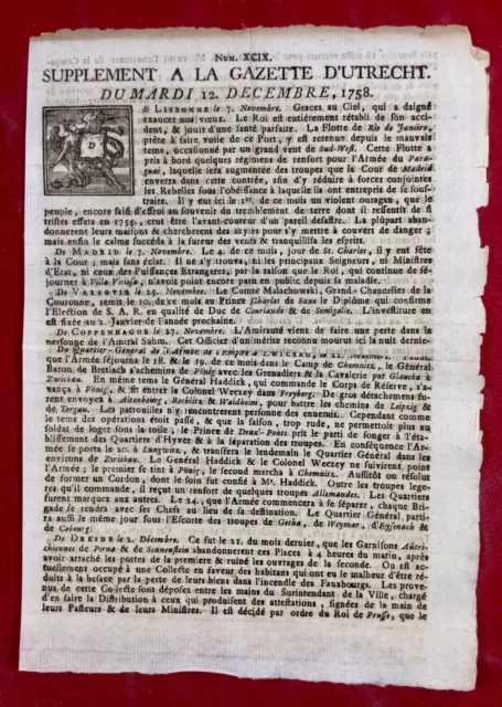 Incendie de Dresde 1758 Dresden Zwickau Kemnitz Mayence Gazette d’Utretch