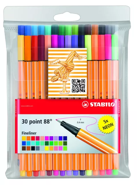 Pigmento Fineliner Stabilo Point 88 surtidos de colores - paquete de 30
