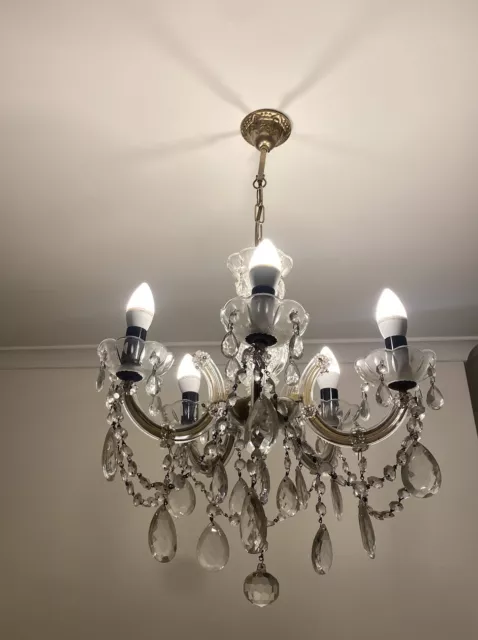 VINTAGE Maria Theresa Glass CRYSTAL CHANDELIER LOUNGE , BEDROOM , 5 LIGHTs