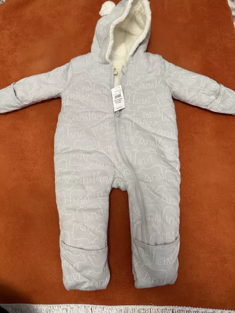 Baby Gap Boys Size 0-3mo Snowsuit Gray Warm Winter Coat MSRP 59.99$ 2