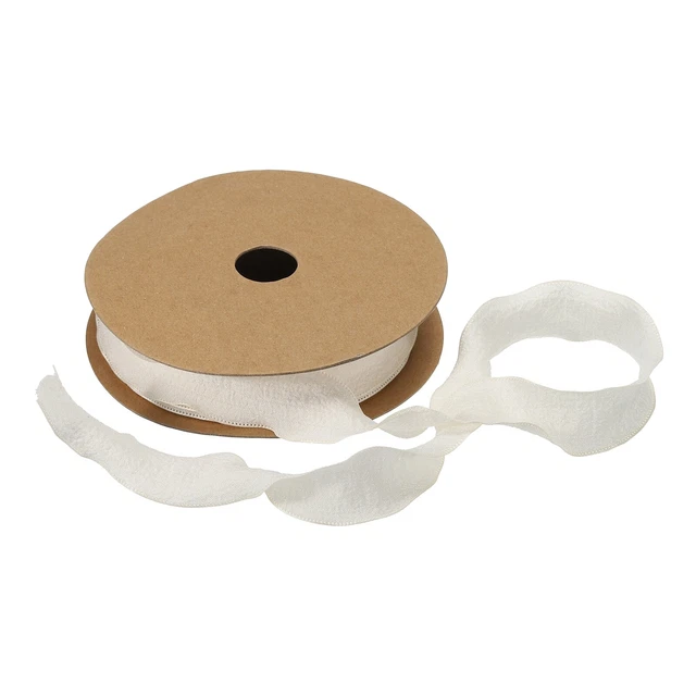 Cinta de doble volante satinada de 1 pulgada 10 yardas crema blanca color liso