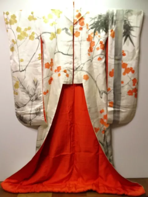 Japanischer Shinto Hochzeits-Kimono Seide mit Untergewand & Obi Gürtel 0411T10G 2
