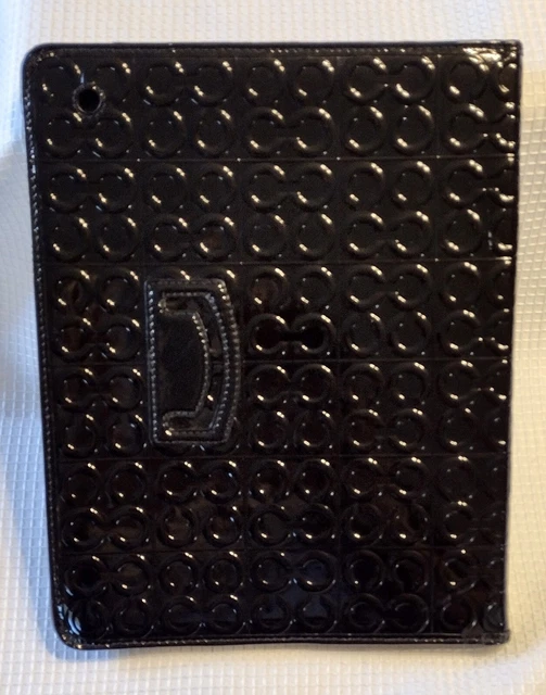 Coach iPad 2 Tablet Case Black Patent Leather Julia C Signature Logo Print