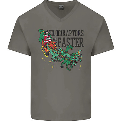Christmas Velociraptors are Faster Dinosaur Mens V-Neck Cotton T-Shirt
