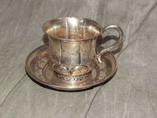 William Kendrick Louisville Kentucy Coin Silver Cup & Saucer 10.41 ozt c 1831-73