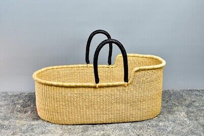 Baby Moses Basket with Mattress, Bolga Basket, African Woven Basket,12x18x30 in
