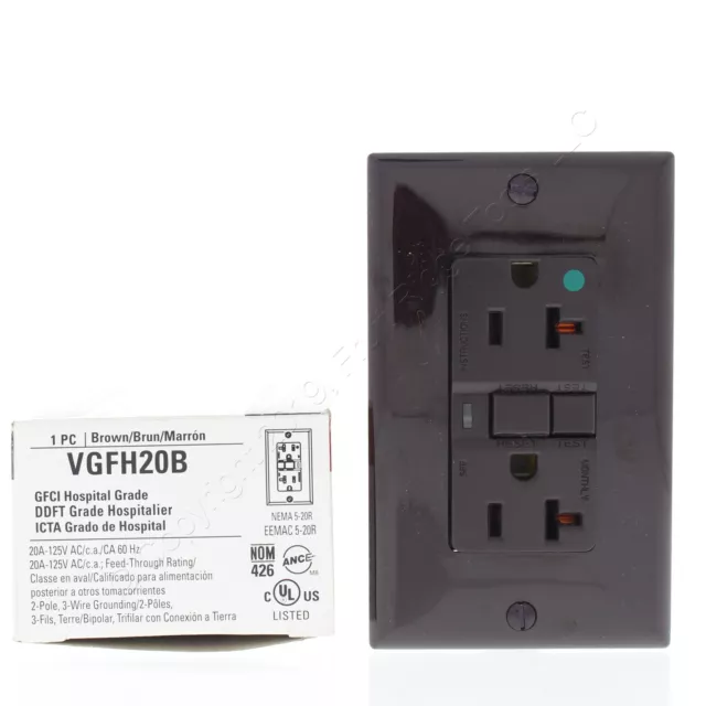 Cooper Brown Hospital Grade GFCI Duplex Receptacle 5-20R 20A 125V 2P3W VGFH20B