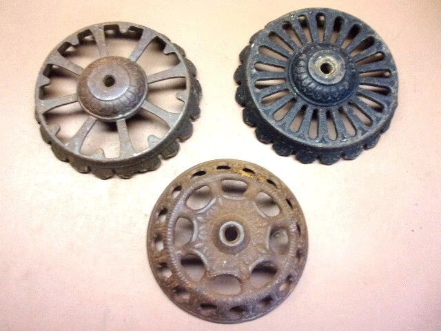 Three (3) Antique Ornate Cast Iron Oil Lamp Holders PARTS ONLY for Oil Lamp Base