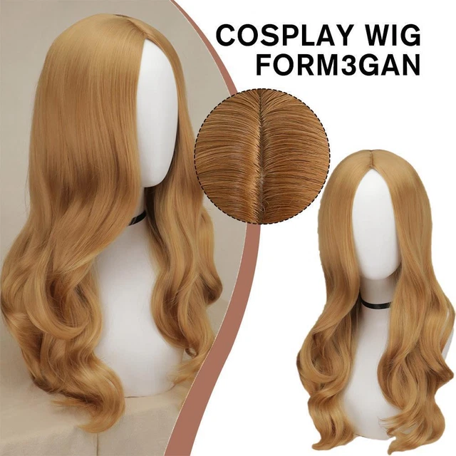 Peluca de terror de longitud media cabello rizado marrón claro cosplay películas X7T4