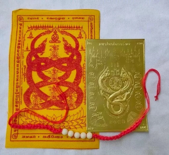 Set gold leaf  Naga Couple Nak kel Pha Yant Bracelet Kruba Boonchum Thai Amulet