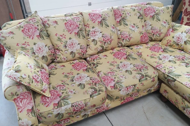 DFS Ellie Floral sofa antique style 4 seater yellow pink L shape chaise country!