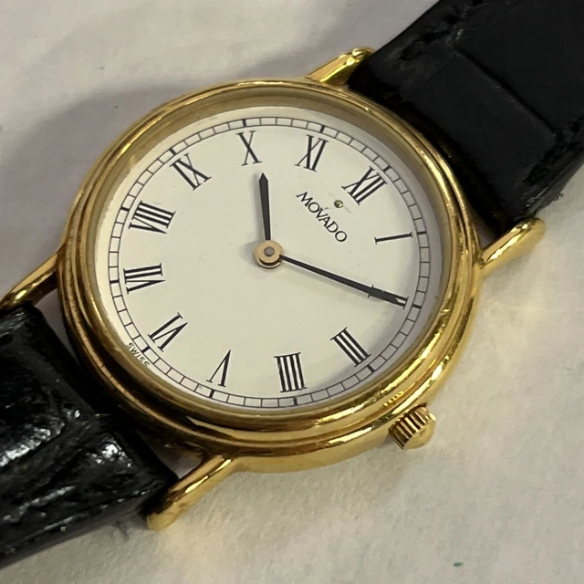 womens Movado Gold Casing White Dial, 86-27-822, Pre Owned Running New Battery