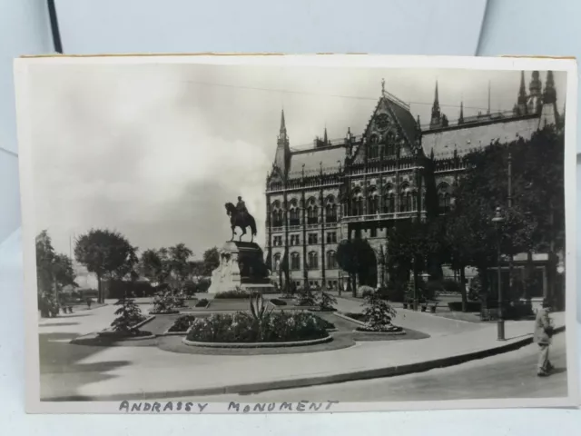 Vintage RP Postcard Andrassy Monument Parliament Building Budapest Hungary