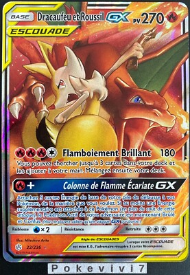 Carte Pokemon DRACAUFEU ET ROUSSIL 22/236 GX Escouade SL12 FR NEUF
