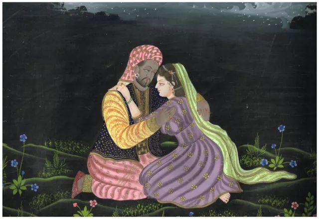 Rajasthani Miniature Painting Of King And Queen Love Scene Art 22x16.5 Inches