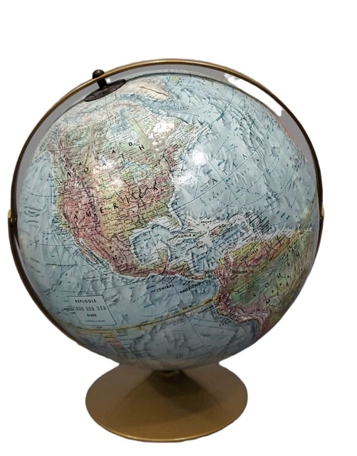 Replogle World Globe Land And Sea Relief Double Axis USSR Vtg Desktop 1960s 12"