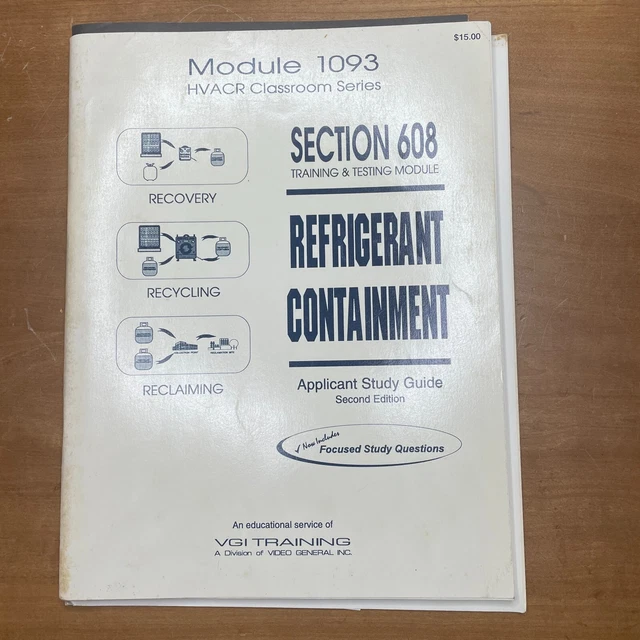 REFRIGERANT CONTAINMENT APPLICANT Study Guide module 1093 1994 60pg VGI