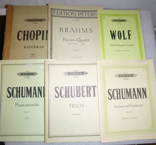 SHEET MUSIC - Job Lot of 6 Assorted Edition Peters - Chopin, Wolf, Schumann, Etc