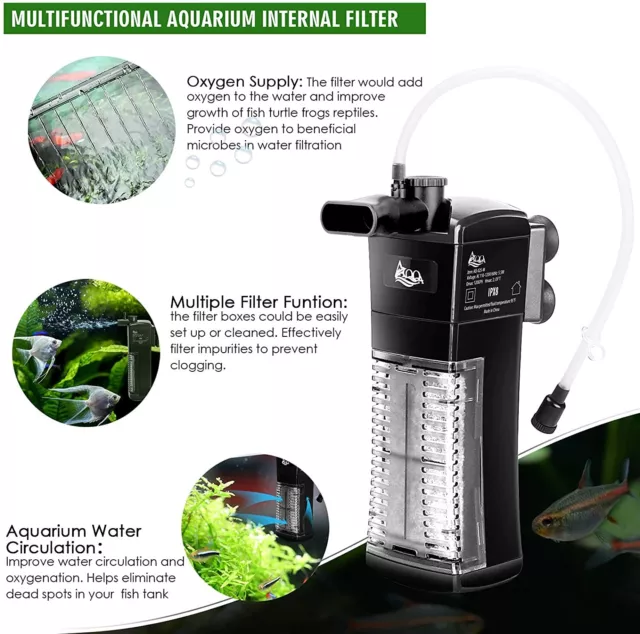 AQQA Aquarium Internal Filter Submersible Adjustable Fish Tank Spray Bar 650l/h