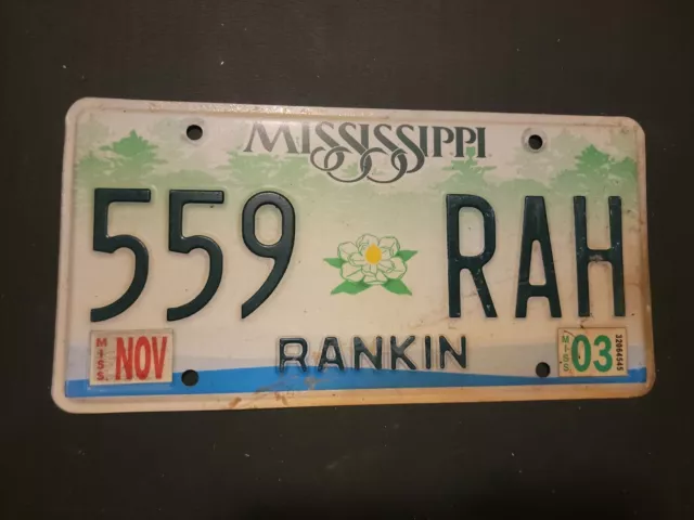 Vintage 2003 MISSISSIPPI  RANKIN  License Plate  559  RAH