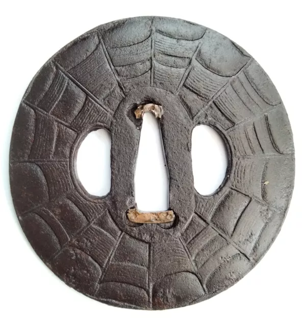 Edo period iron tsuba. katana sword koshirae mounting