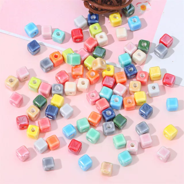 100PCS Céramique Cube Perles Pendentifs Breloques DIY pour Bracelet Collier De