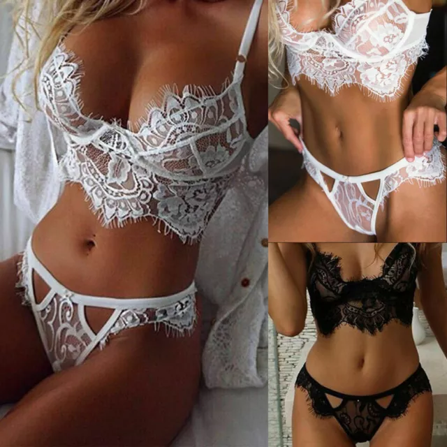 Womens Ladies Sexy Lingerie Lace Bra Set Thong Nightwear Underwear Valentine UK