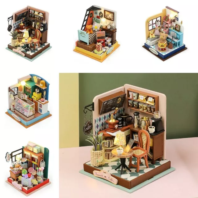 Wooden LED 3D Furniture Dollhouse Kit Doll Accessories Craft Model Doll House