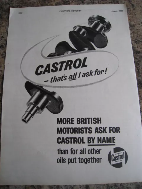 Castrol British Motorists Motor Oil All I Ask  1960 Advert Approx A4 Size File 2