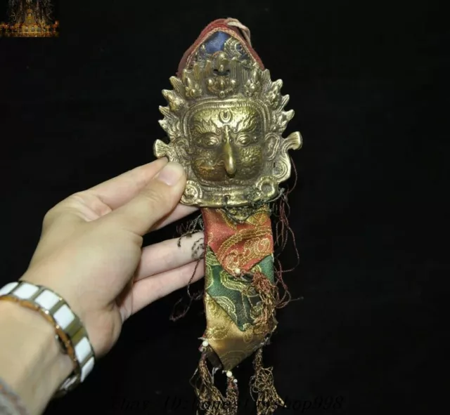 8"  Old Tibetan Buddhism Silk Bronze Garuda Dorje Buddha Face Amulet pendant