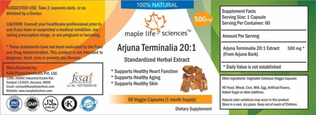 Arjuna (Terminalia Arjuna) 15:1 Extract Capsules For Cardiac Blood Pressure 3