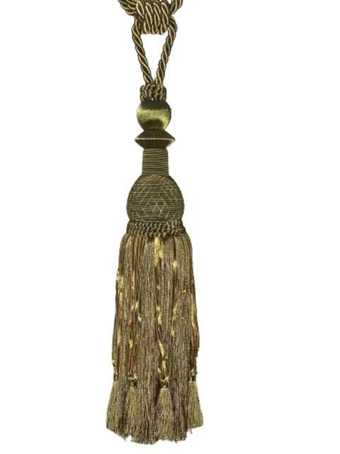 Pair 2 pieces Curtain Tie Backs - 38cm Tassel - Olive / Gold
