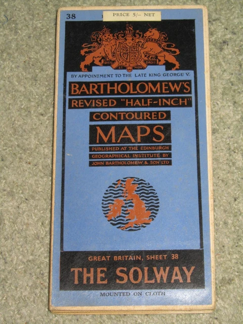 1947 BARTHOLOMEWS REVISED Half Inch Map: sheet 38 The Solway - on cloth ...