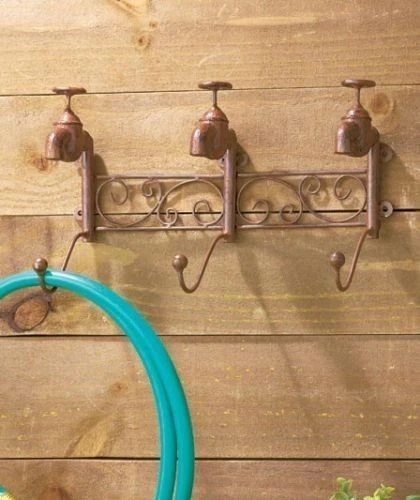 Rustic Triple Faucet Garden Hook Black Bronze Vintage Old Fashion Garden Decor
