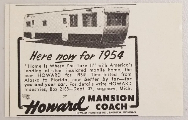 1953 PRINT AD Howard Mansion Coach Travel Trailers Saginaw,MI $8.79