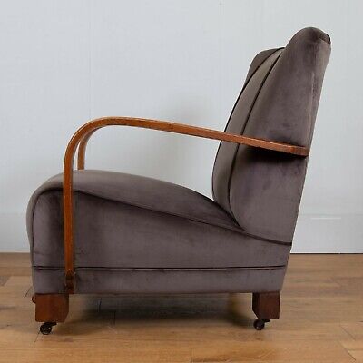 1930s Vintage  Art Deco Oak Framed Bentwood Armchair New Upholstery 3
