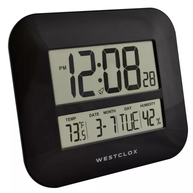 Westclox Black Classic Large Digital Wall Clock with Date & Temperature Display 2