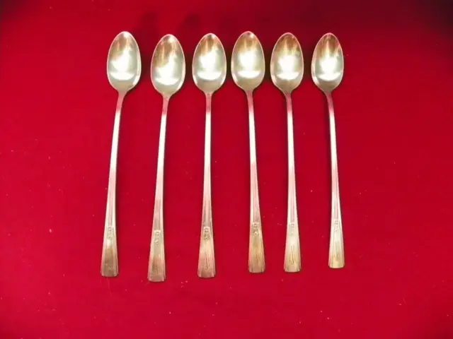 Set Of 6 International Revelation  Iced Tea Spoons Silver Plate "W" Mono  Box 32