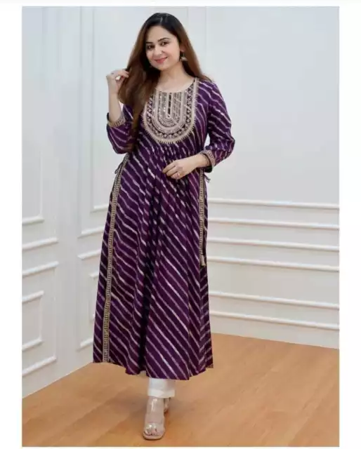 abito etnico indiano cucito Salwar Kameez 2 pezzi taglio Naira abito da...