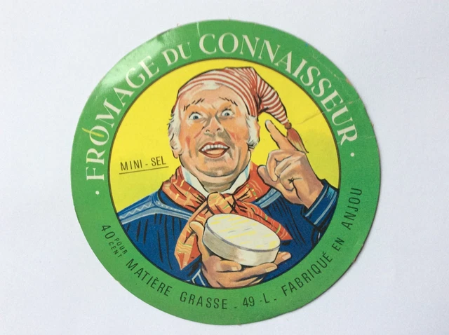 Ancienne étiquette de fromage Camembert Fromage du connaisseur (anjou)
