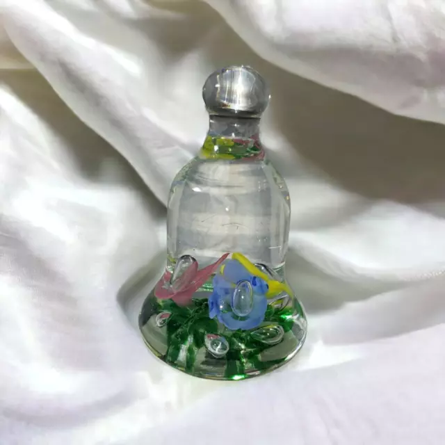 Joe St Claire Bell Shaped Vintage Art Glass Flowers Paperweight