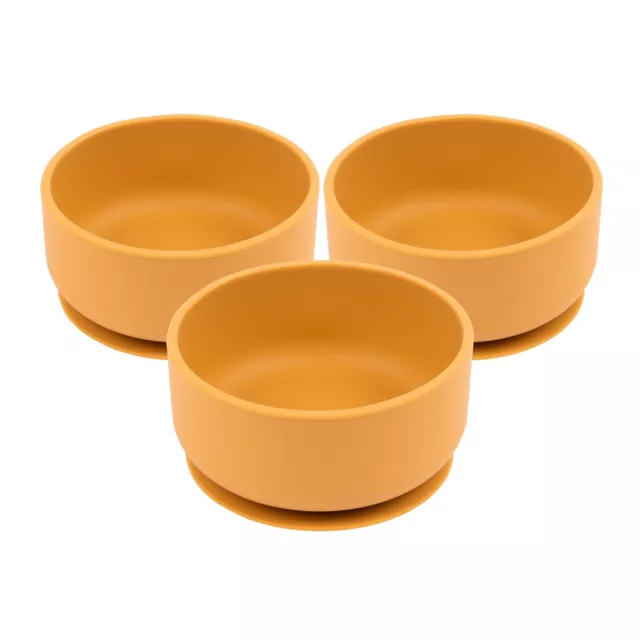 3x Tiny Dining Ochre Silicone Baby Suction Bowls Stay Put Toddler Feeding Set