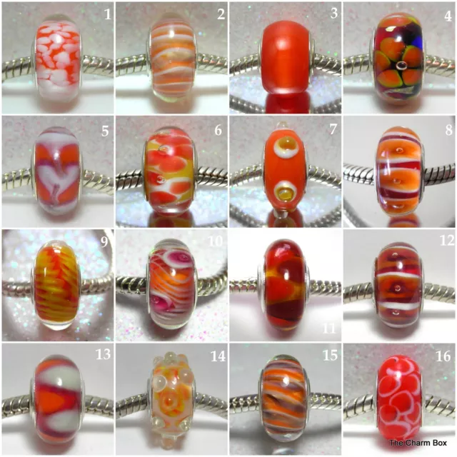 TEINTES MANDARINE -1 X motifs orange verre de Murano perles charme européen - noyau unique