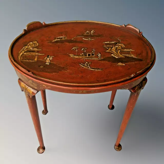 Antique Red Chinoiserie Side Table