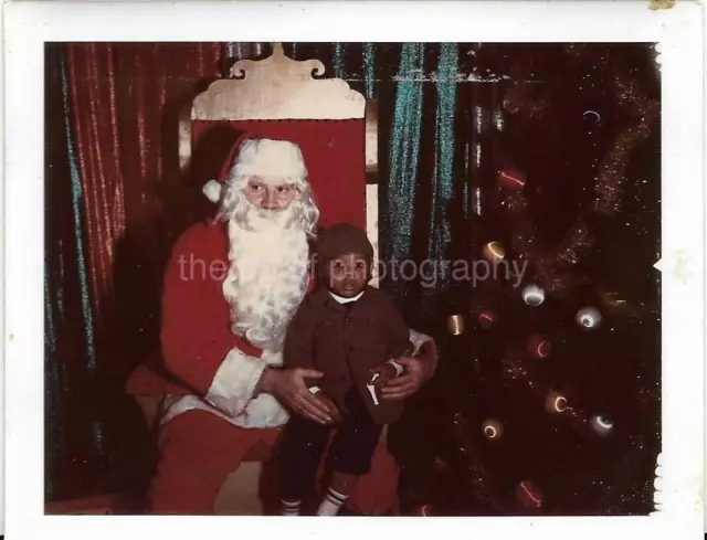 FOUND PHOTO Color CHRISTMAS KID Vintage PORTRAIT WITH SANTA CLAUS JD 110 25 ZZ