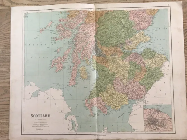 1864 South Scotland Large Original Antique Map by John Bartholomew 69 cm x 54 cm