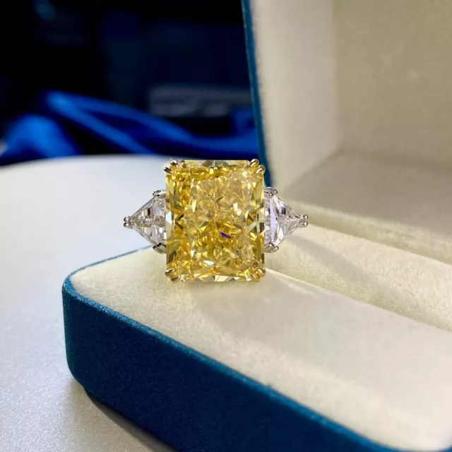 3,80 Kt Radiant Gelb Diamant Dreistein Verlobung Jubiläum Ring Weißgold-Finish